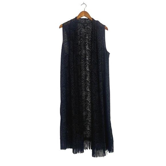 NWOT La Vanya Boho Swim Coverup Lace Sleeveless Open Front Maxi Dress Black 1X - Picture 13 of 16